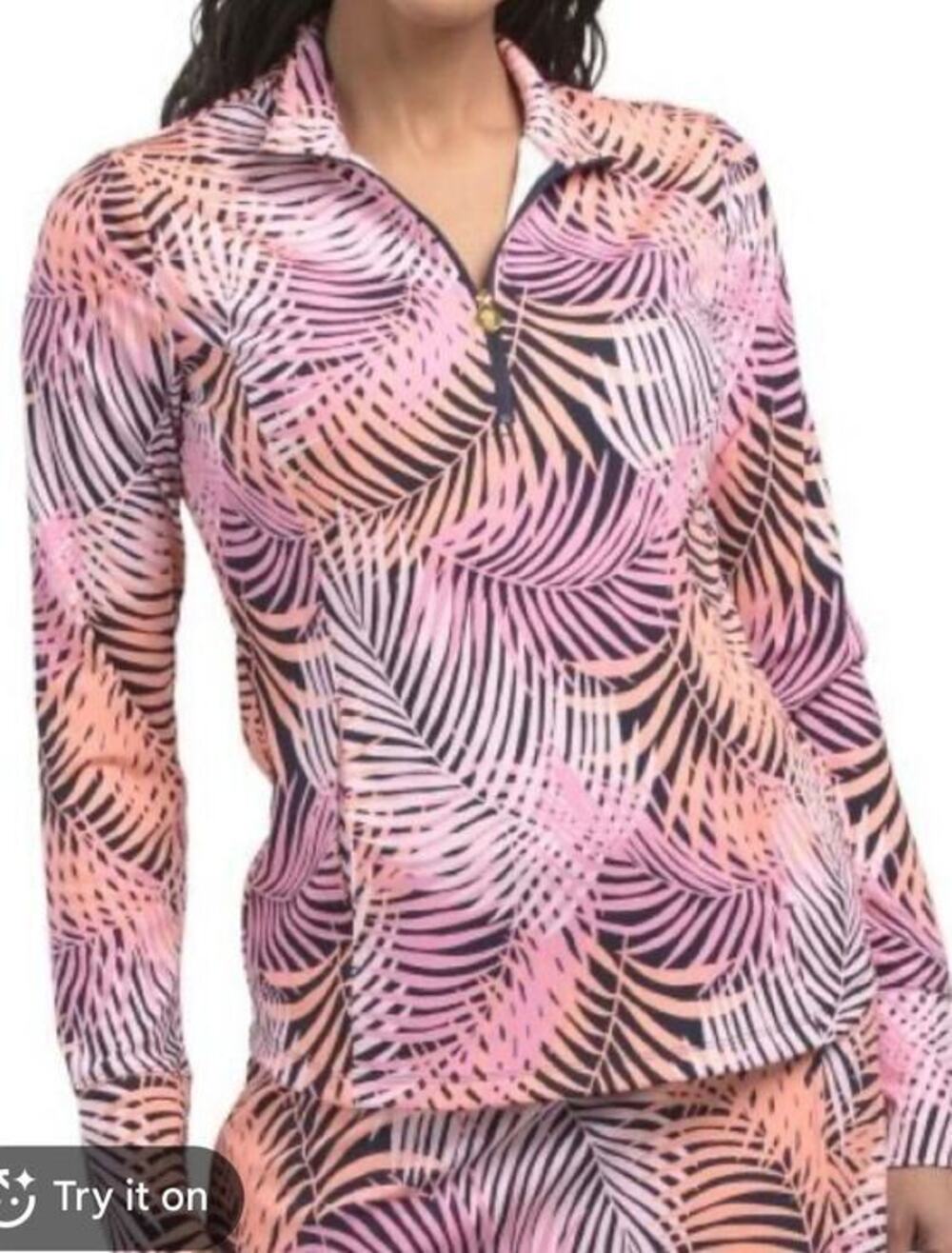 Tommy Bahama Everyday Active Palm Pink 3/4 Zip Sweater Size XL